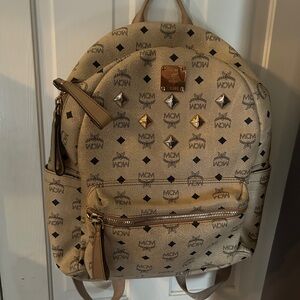 MCM Cream Backpack with Gold & Silver Studs